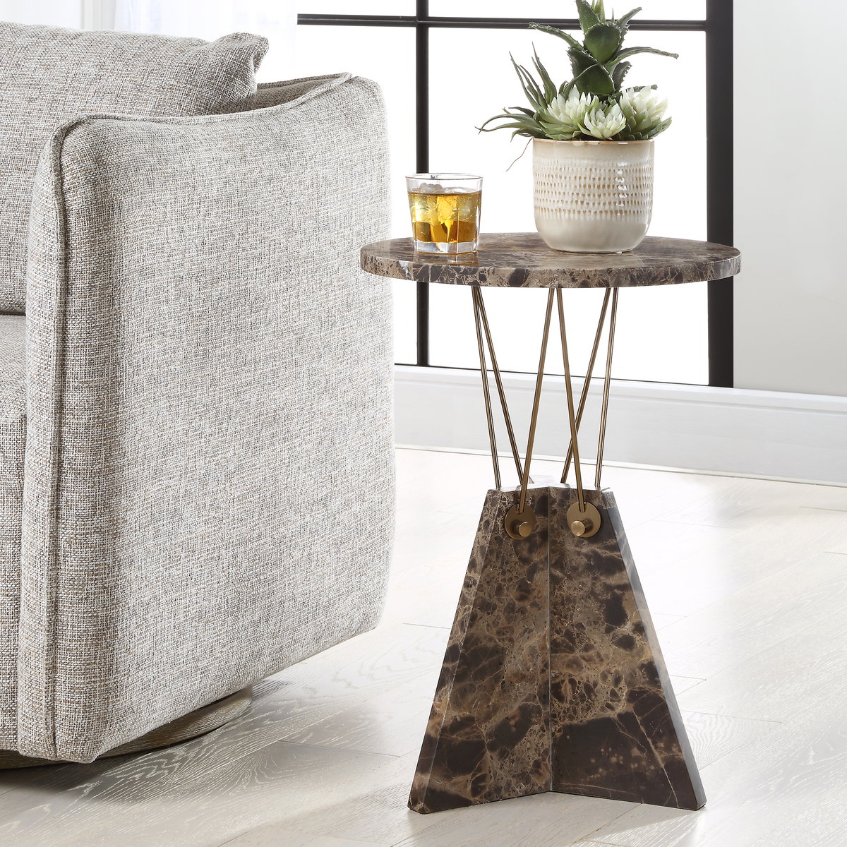 Levitate Marble Accent Table, Side & End Table by Uttermost, 16" width x 23.25" height x 16" depth View 2