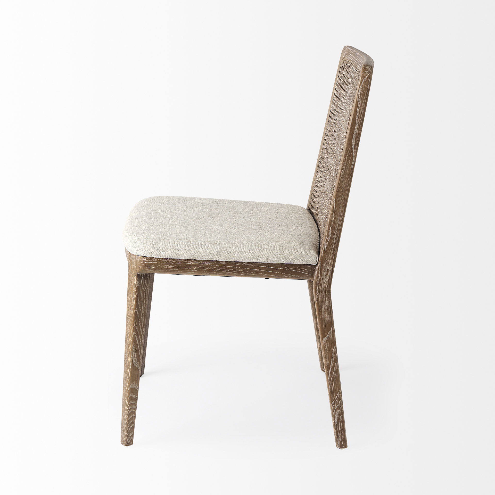 Clara Light Brown Wood with Cream Fabric Seat and Cane Back Armless Dining Chair large image 