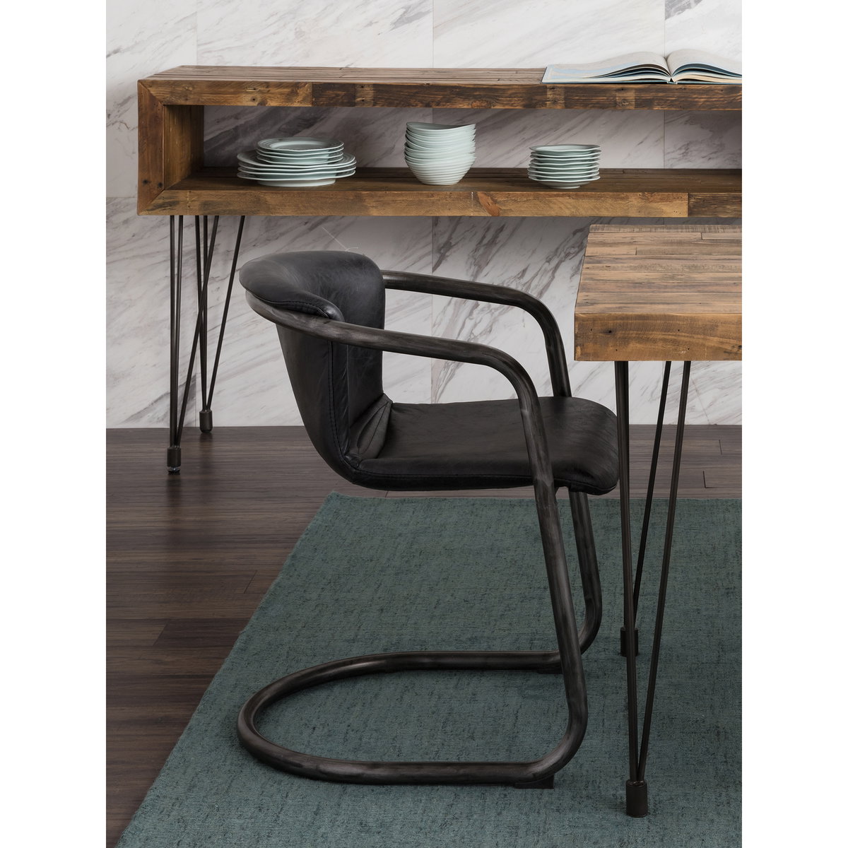 Freeman Dining Chair Onyx Black Leather - Set Of Two, by Moe's Home, 21" width x 30" height x 24" depth View 7