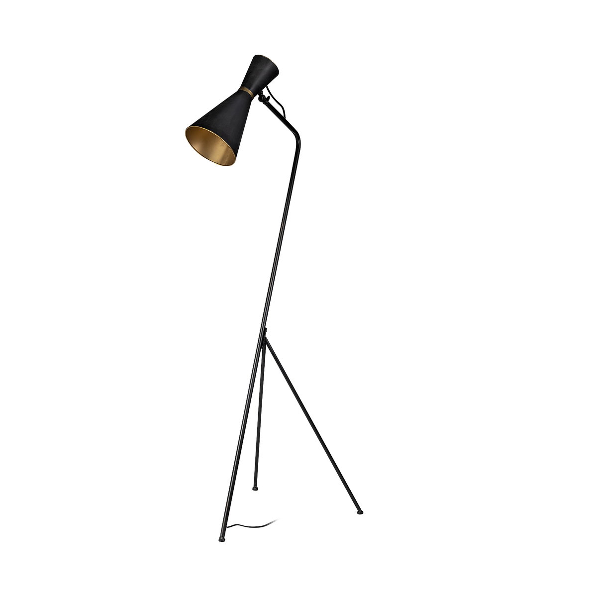 Eris III (58.3'H) Black/Brass Metal Cone Shade Floor Lamp, by Mercana, 20.08" length x 17.72" width x 58.27" height View 1