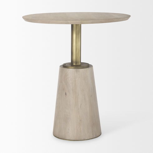 Maxwell 32" Round Light Wood Tabletop & Base with Gold Metal Accent Pedestal Bistro Table