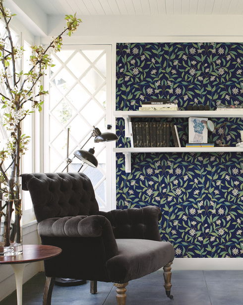 Jasmine Blue Metallic Wallpaper