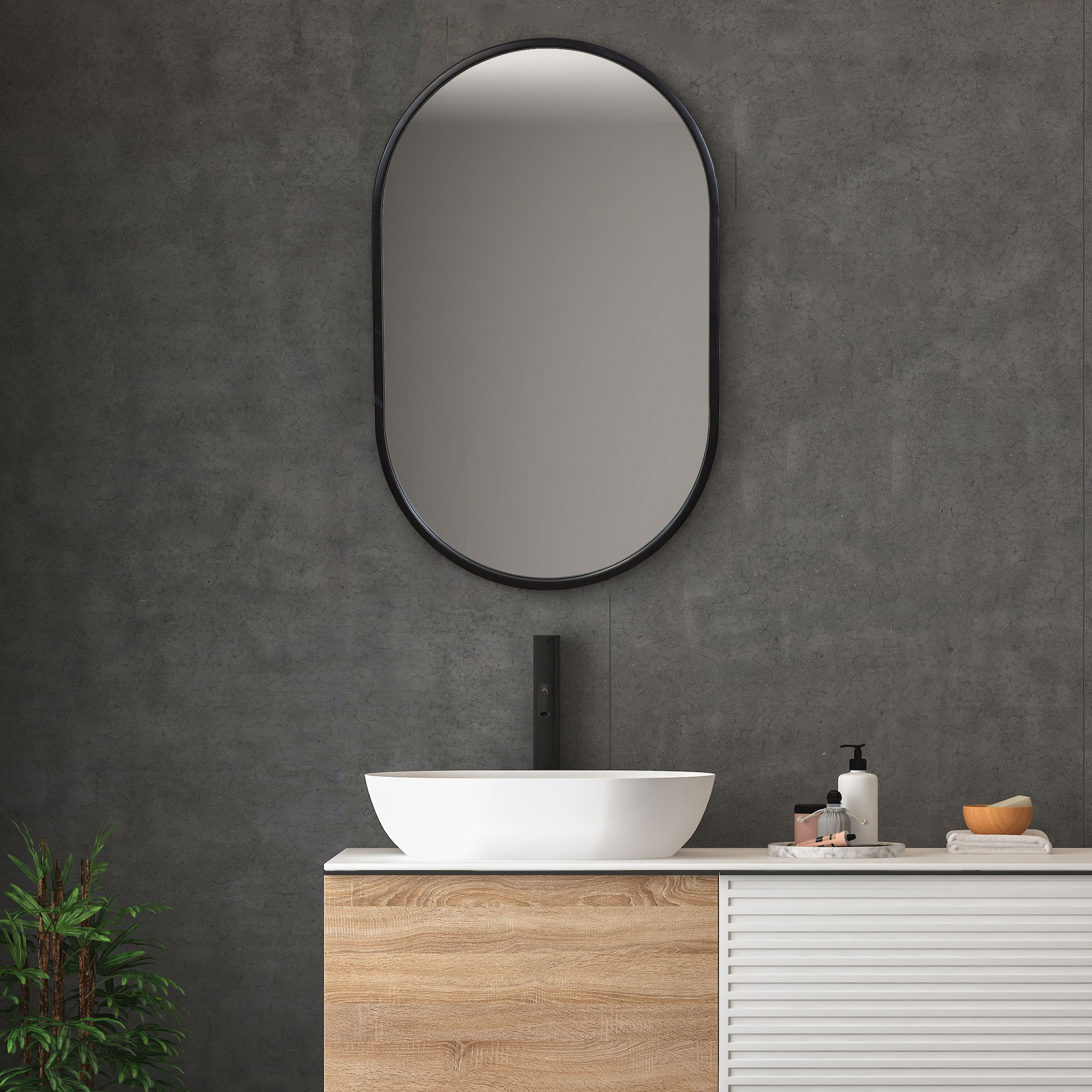 Varina Minimalist Black Oval Mirror large image 