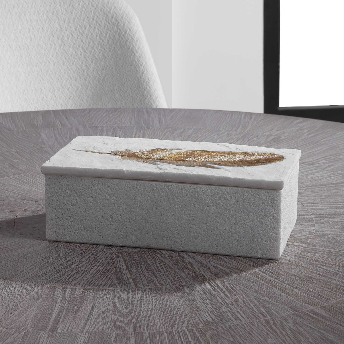 Nephele White Stone Box, Decorative by Uttermost, 11.81" width x 4.13" height x 5.91" depth View 3