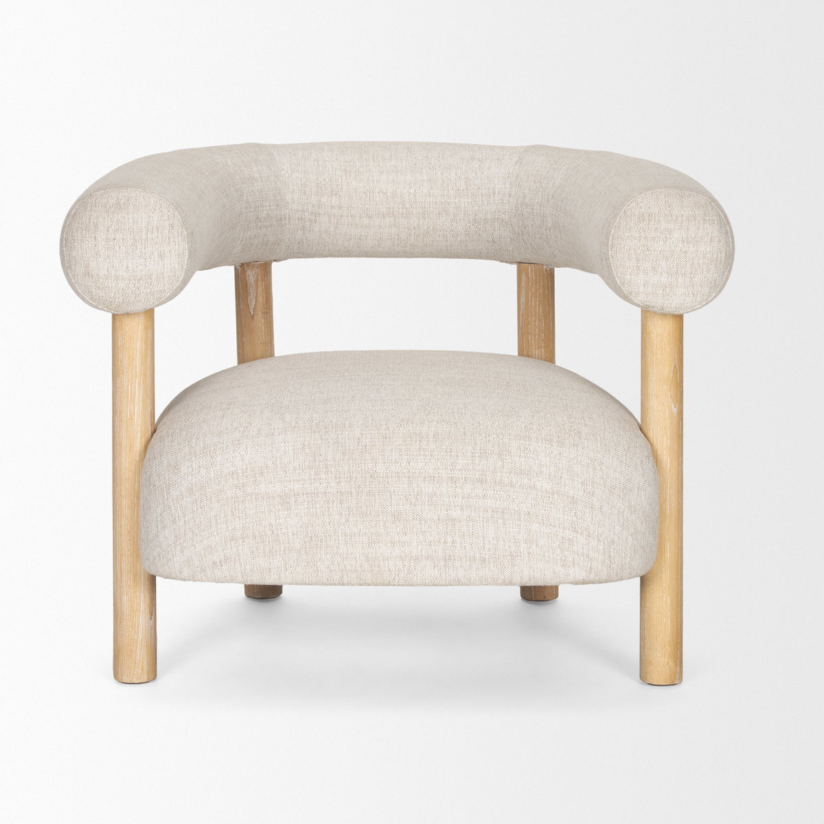 Gianna Open Back Light Brown Wood with Oatmeal Fabric Accent Chair, by Mercana, 37.4" length x 30.71" width x 28.35" height View 3