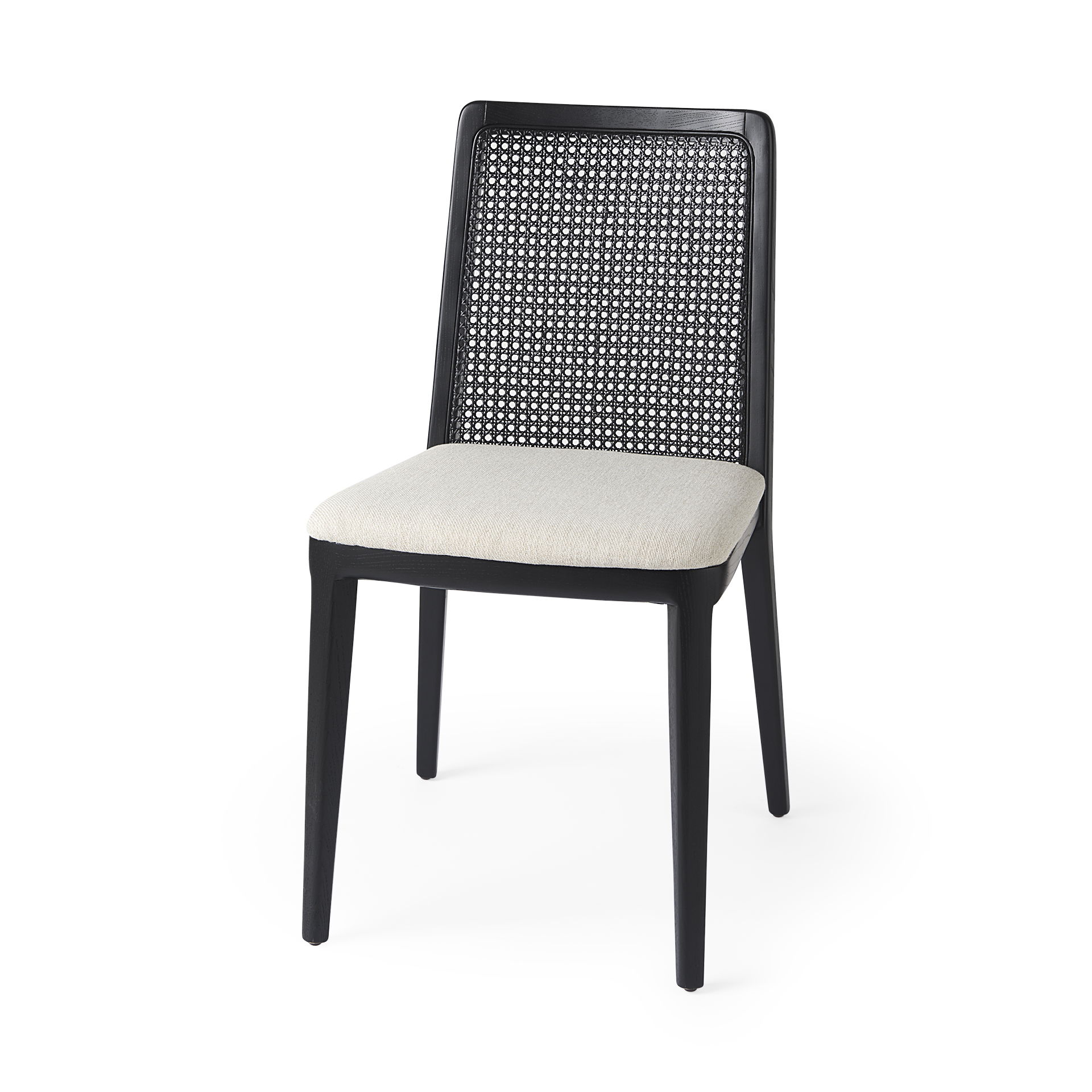 Clara Black Wood with Cream Fabric Seat and Cane Back Armless Dining Chair large image 
