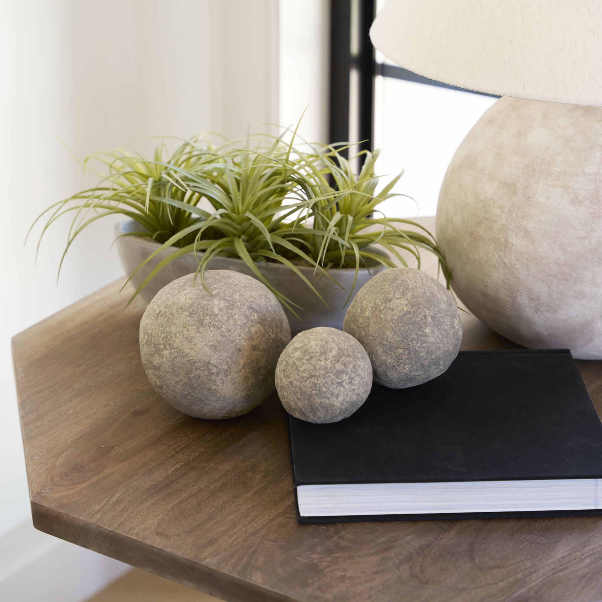 Sunita Set of 3 Gray Paper Mache Orbs, Decorative Object by Mercana, 6" length x 6" width x 6" height View 2