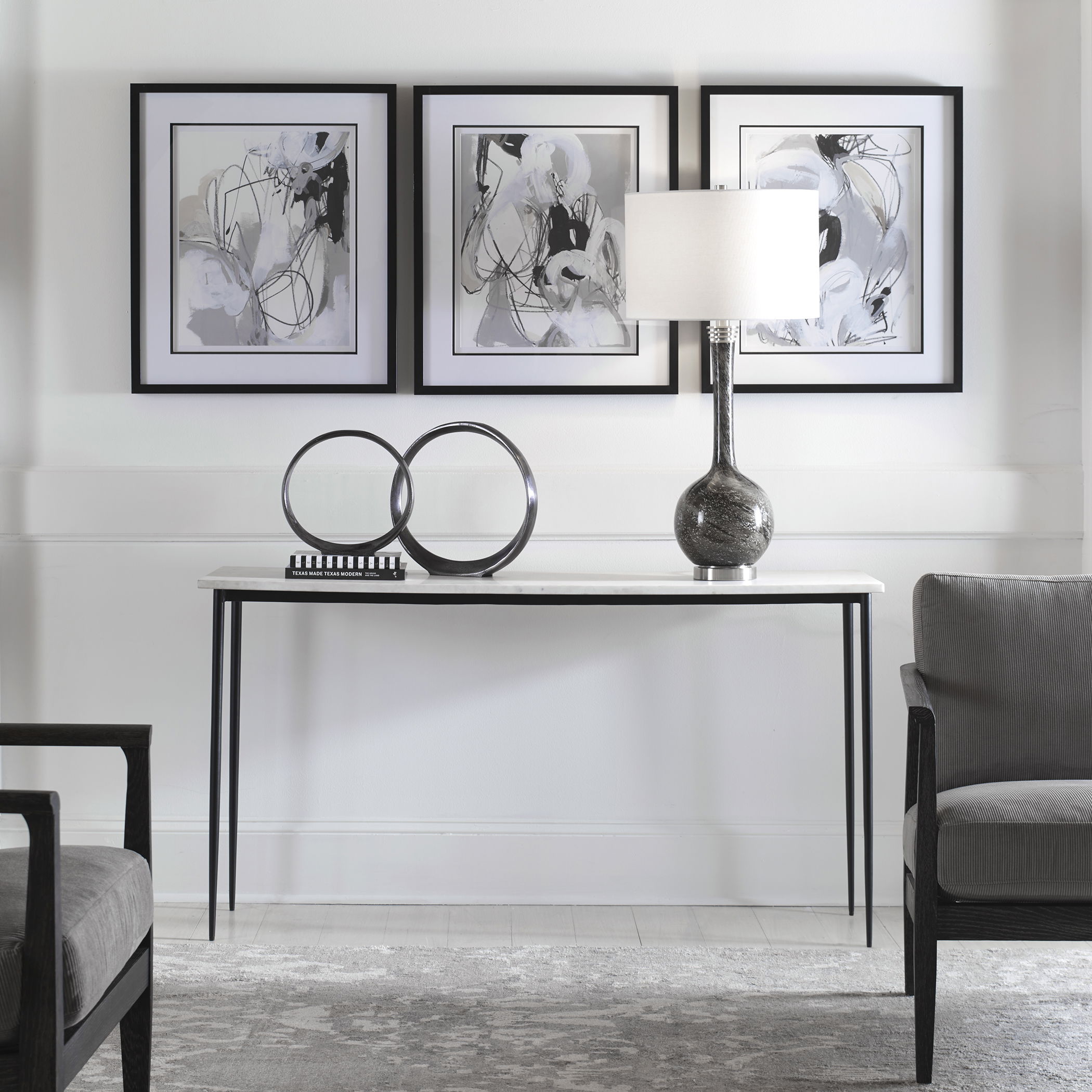 Nightfall White Marble Console Table, Furniture by Uttermost, 59" width x 31.5" height x 16" depth View 2