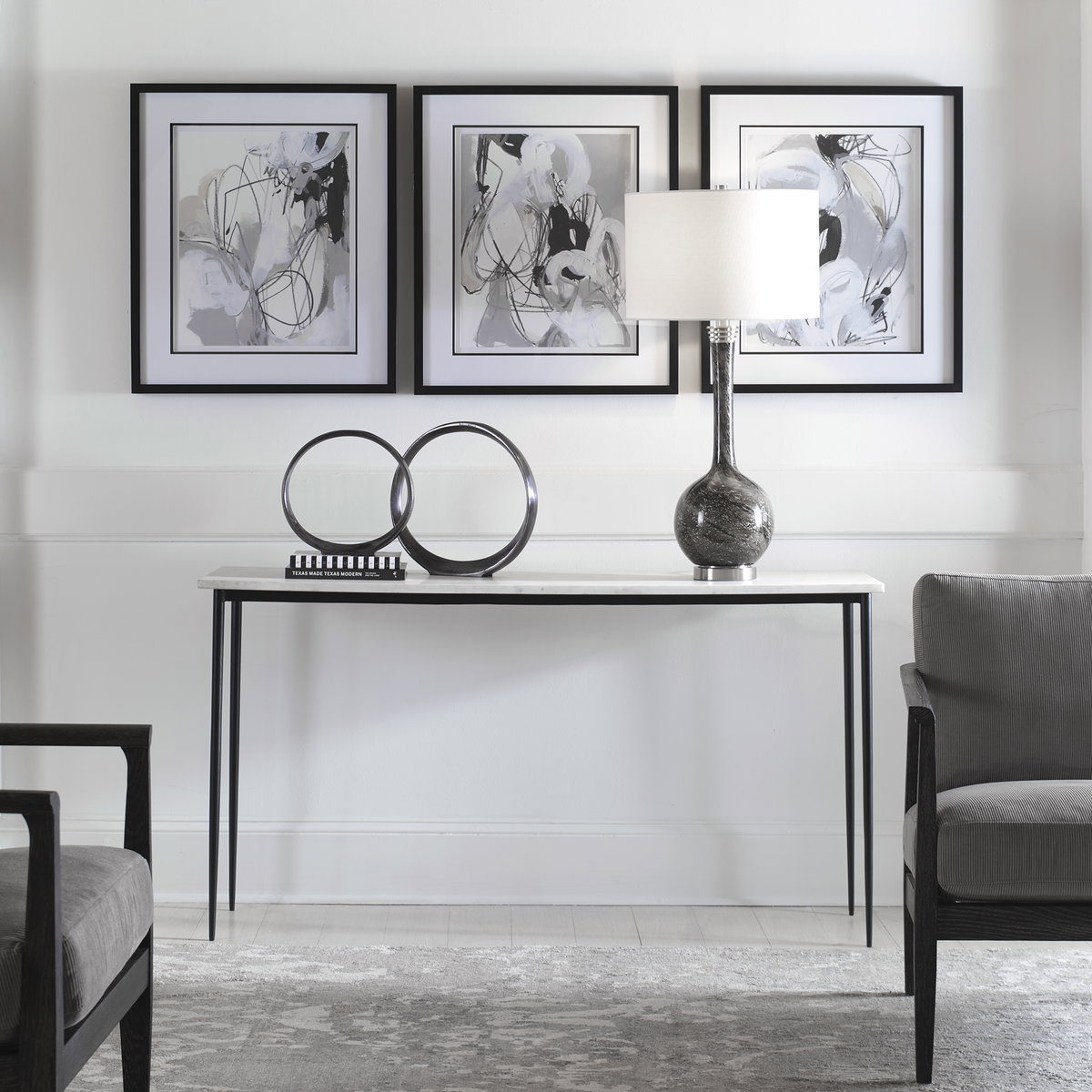 Nightfall White Marble Console Table, by Uttermost, 59" width x 31.5" height x 16" depth View 2