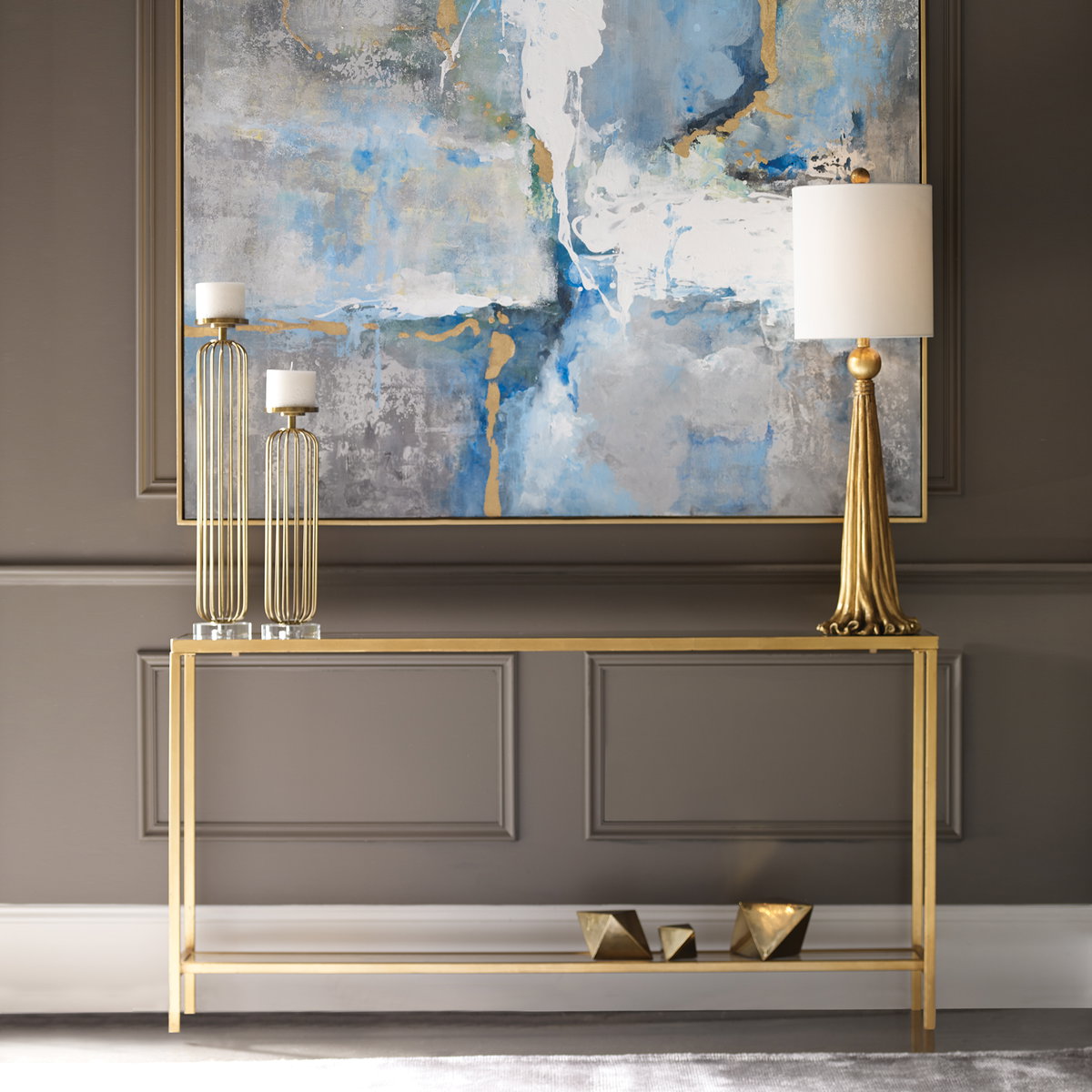Hayley Gold Console Table, by Uttermost, 60" width x 31" height x 10" depth View 2