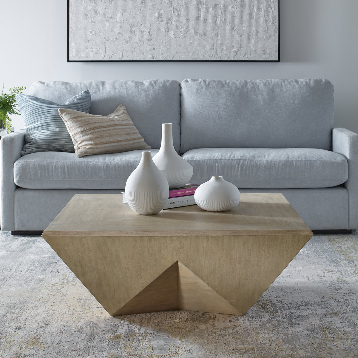 Collins Modern Light Gray Coffee Table, by Uttermost, 42" width x 16" height x 42" depth View 2