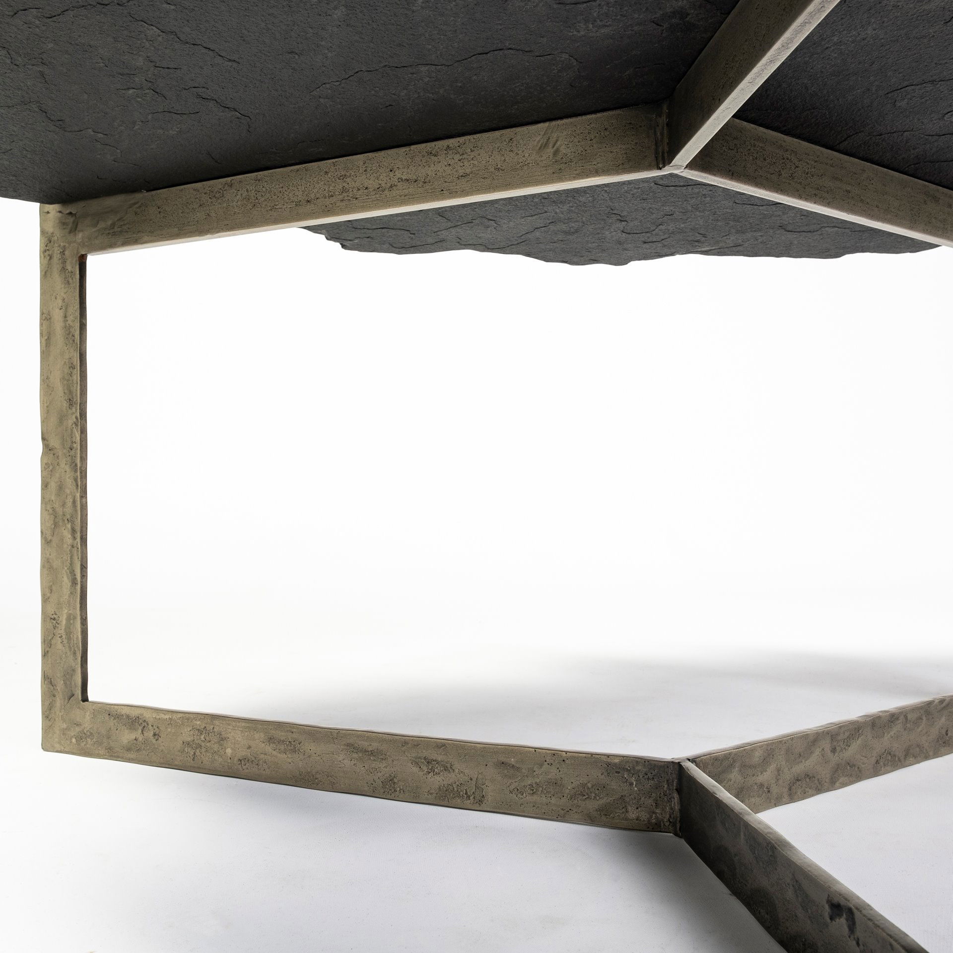 Shale 37' Irregular Live-Edge Black Slate with Flat Iron Base Coffee Table large image 