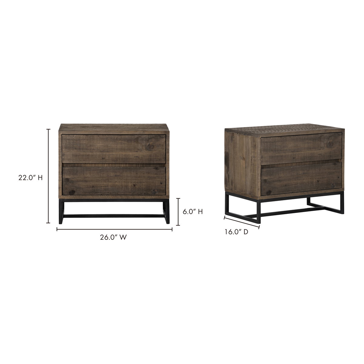 Elena Nightstand Light Brown, by Moe's Home, 26" width x 22" height x 16" depth View 8