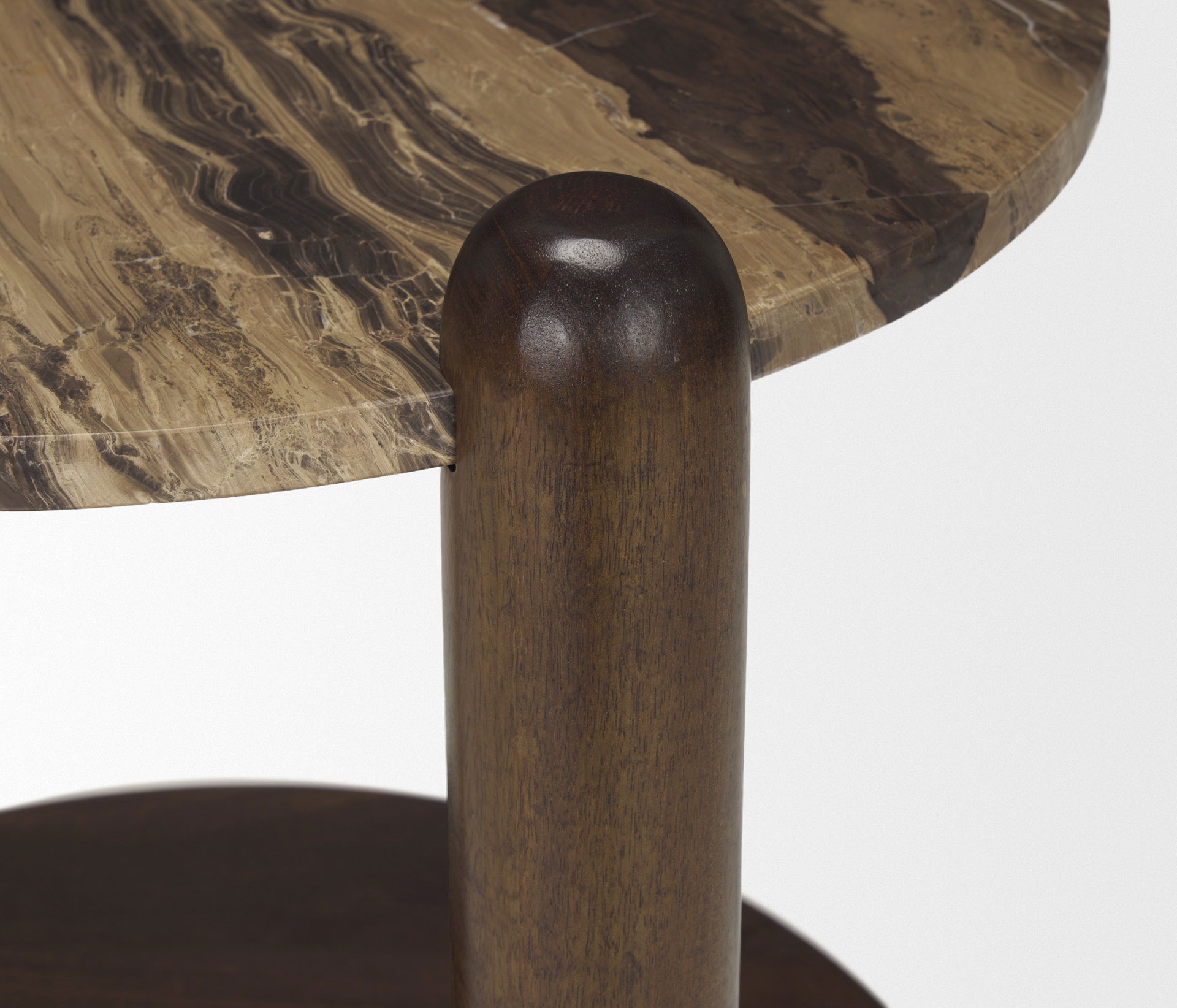 Jovia Brown Mango Wood with Cappuccino Marble Round Side Table, Side & End Table by Mercana, 24" length x 24" width x 26" height View 11