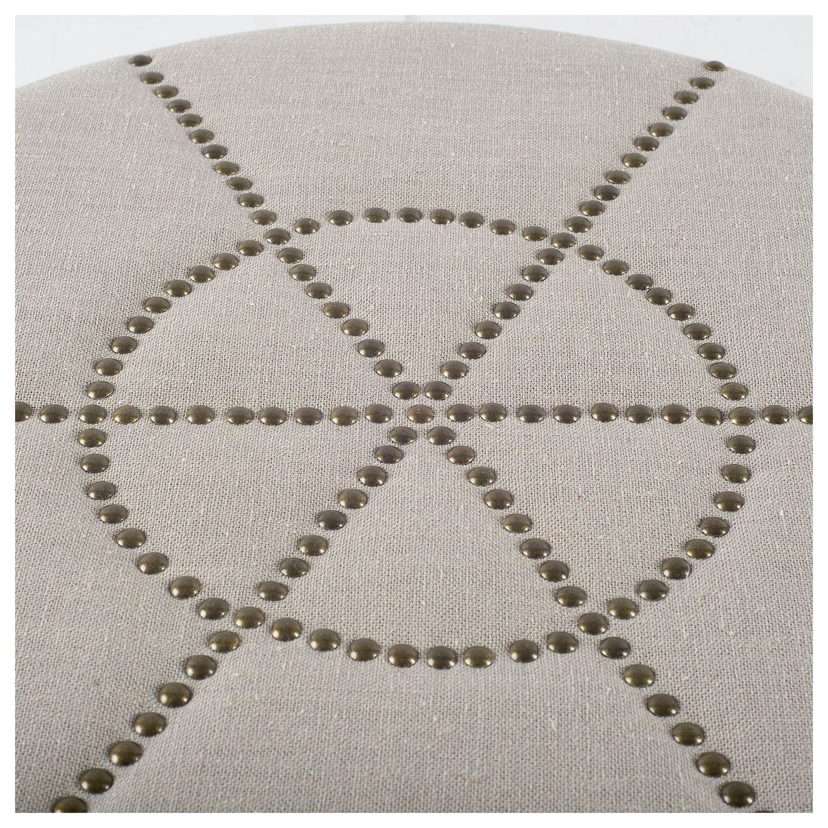 Beacon 20.5'H Cream Fabric with Metal Tacks Round Ottoman, by Mercana, 19.69" length x 19.69" width x 20.75" height View 4