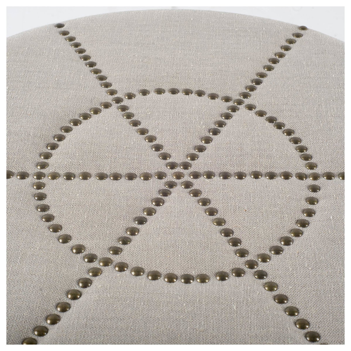 Beacon 20.5'H Cream Fabric with Metal Tacks Round Ottoman, by Mercana, 19.69" length x 19.69" width x 20.75" height View 4