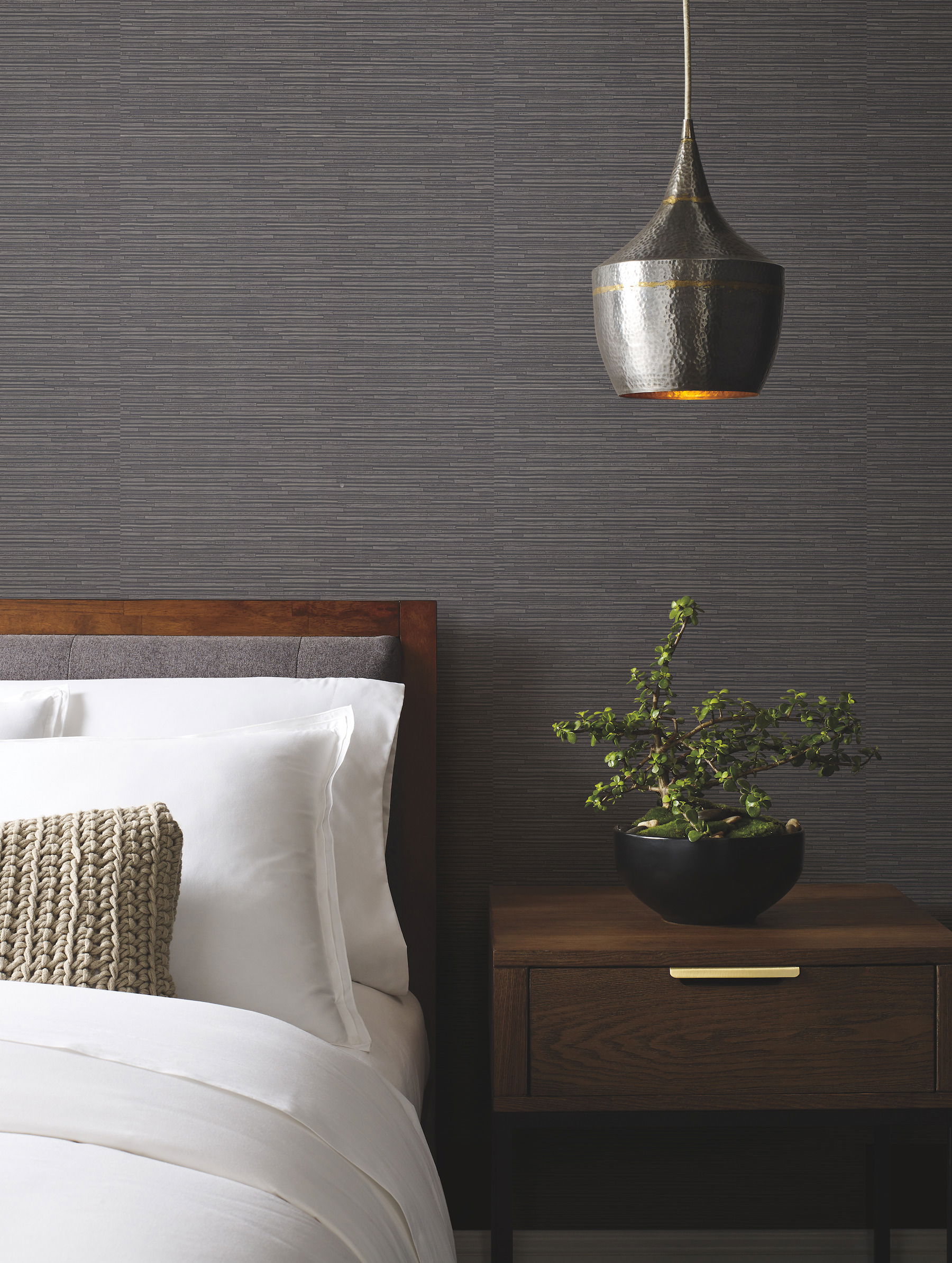 Ribbon Bamboo Black & Silver Metallic Wallpaper large image 