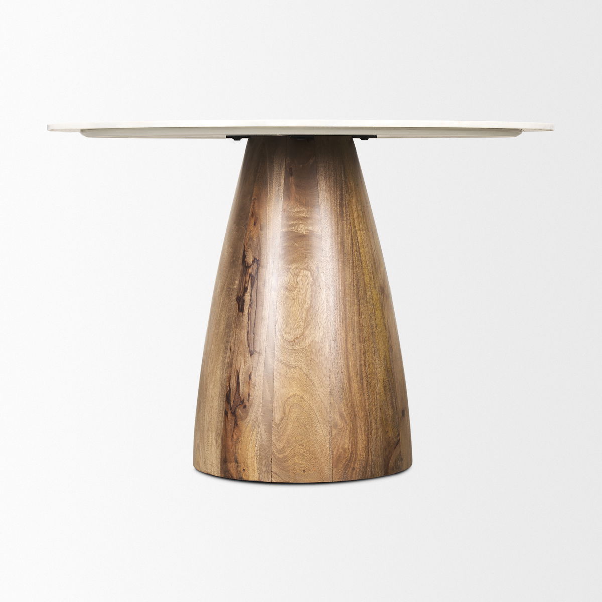 Allyson 42' Round Pedestal Dining Table | Banswara White Marble & Brown Wood | Seats 4, by Mercana, 42" length x 42" width x 30" height View 7