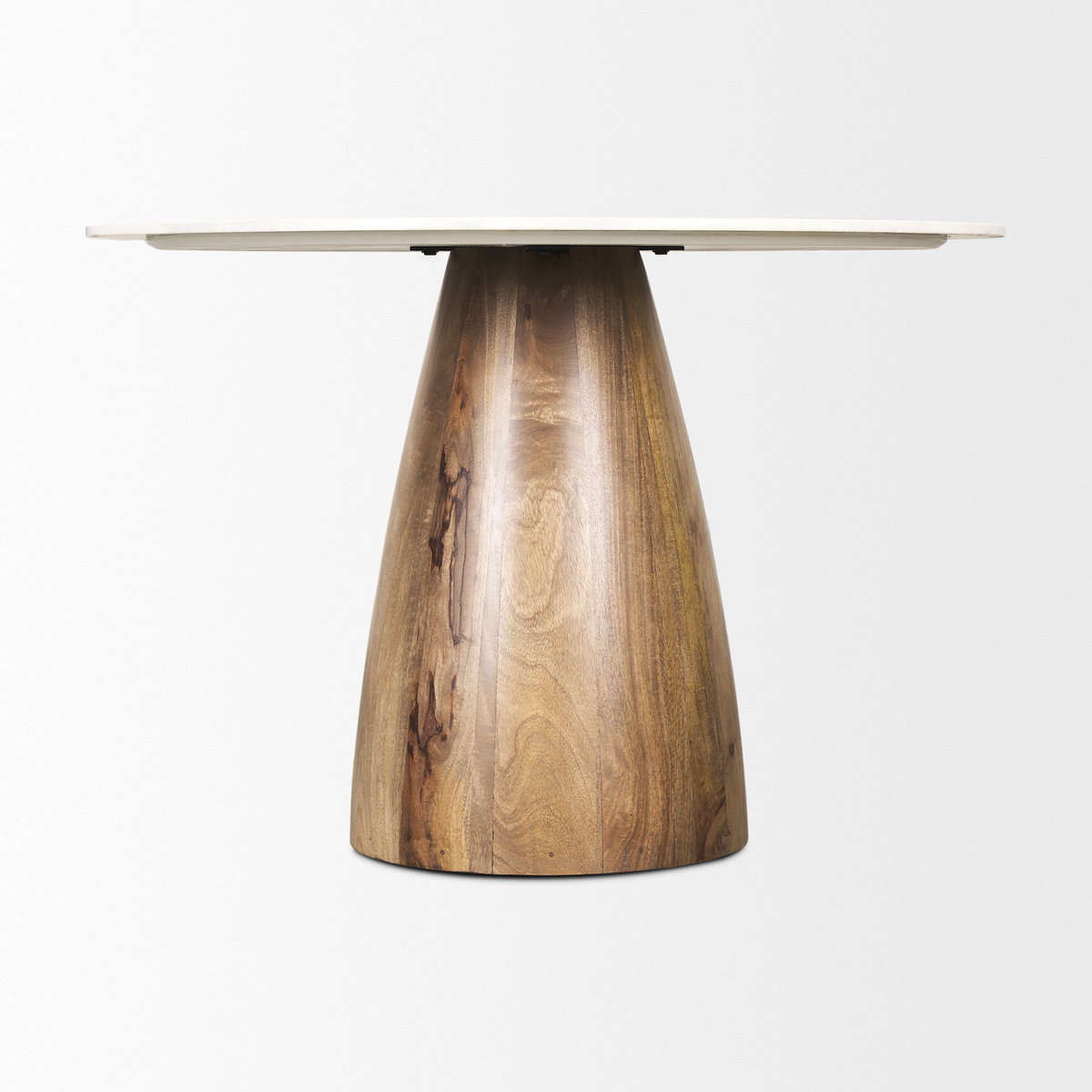 Allyson 42' Round Pedestal Dining Table | Banswara White Marble & Brown Wood | Seats 4, by Mercana, 42" length x 42" width x 30" height View 7