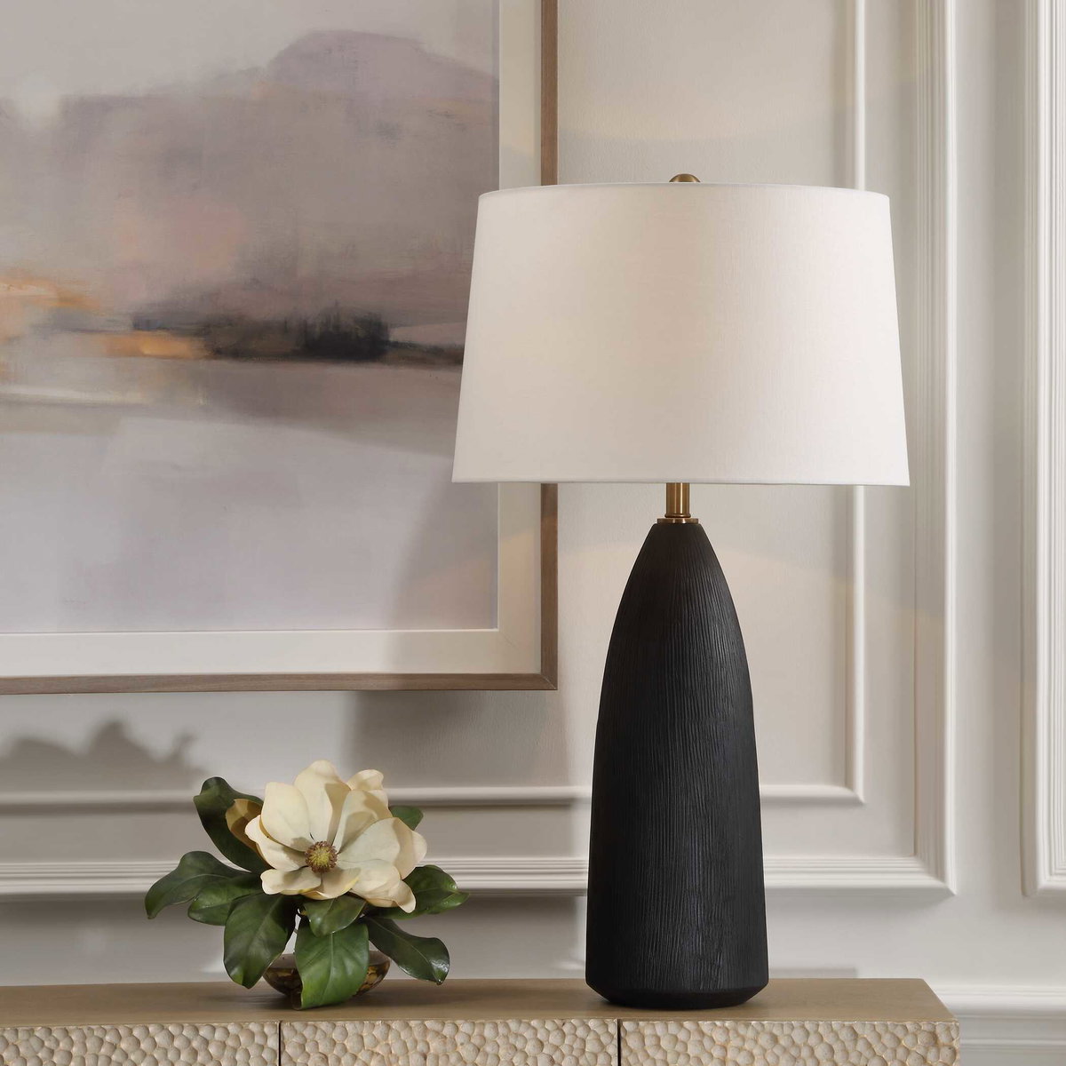 Jett Black Table Lamp, by Uttermost, 19" width x 35" height x 19" depth View 2