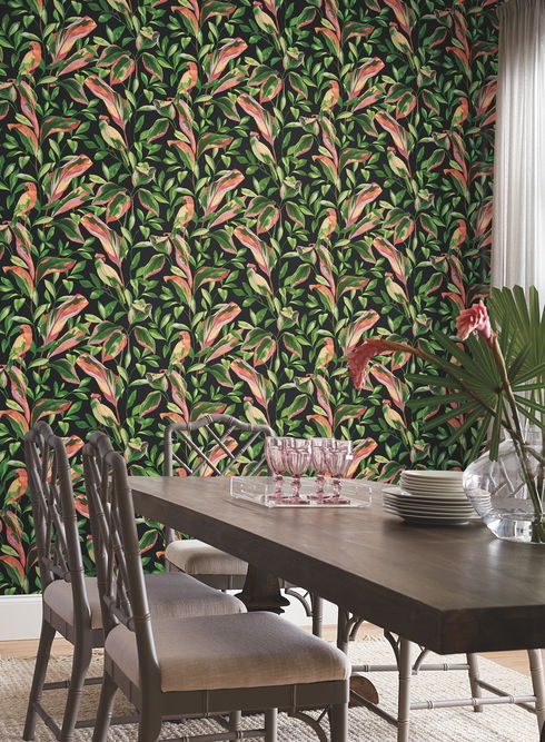 Tropical Love Birds Black Wallpaper