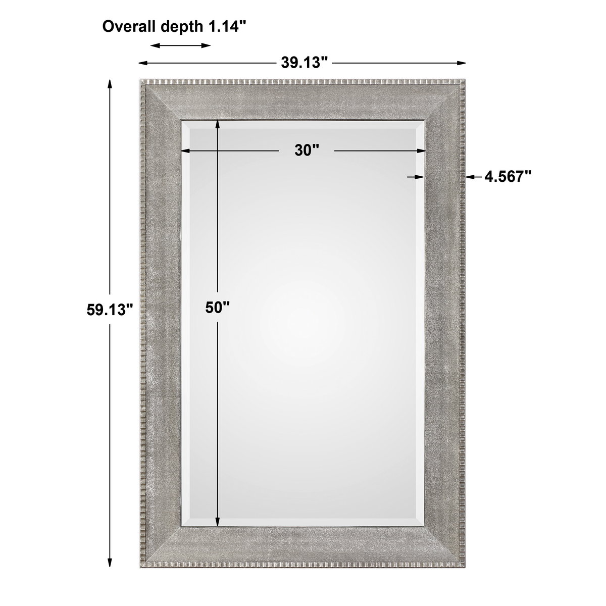 Leiston Metallic Silver Mirror, by Uttermost, 39.13" width x 59.13" height x 1.14" depth View 3