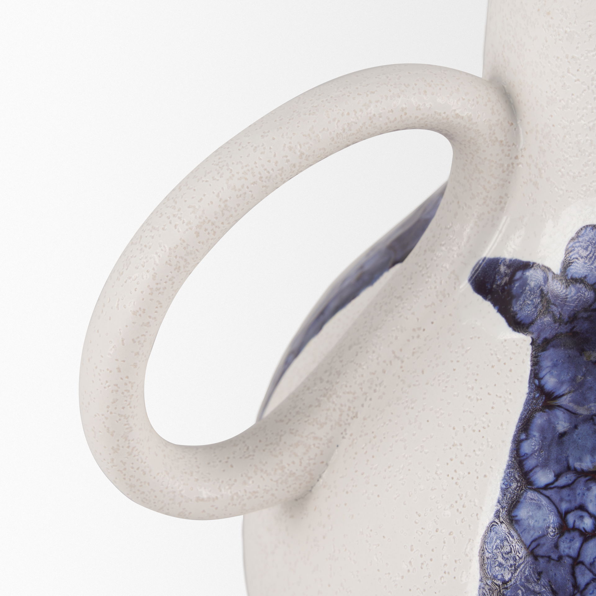 Truett White with Blue Stripes Ceramic Jug Vase, Decorative Jar by Mercana, 10.43" length x 8.66" width x 10.04" height View 6