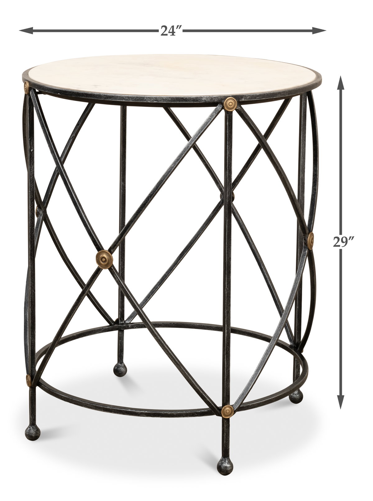 Drum & Fife Lamp Table  Aged Wht Marble, by Sarreid, 2' length x 2' width x 2'5" height View 14