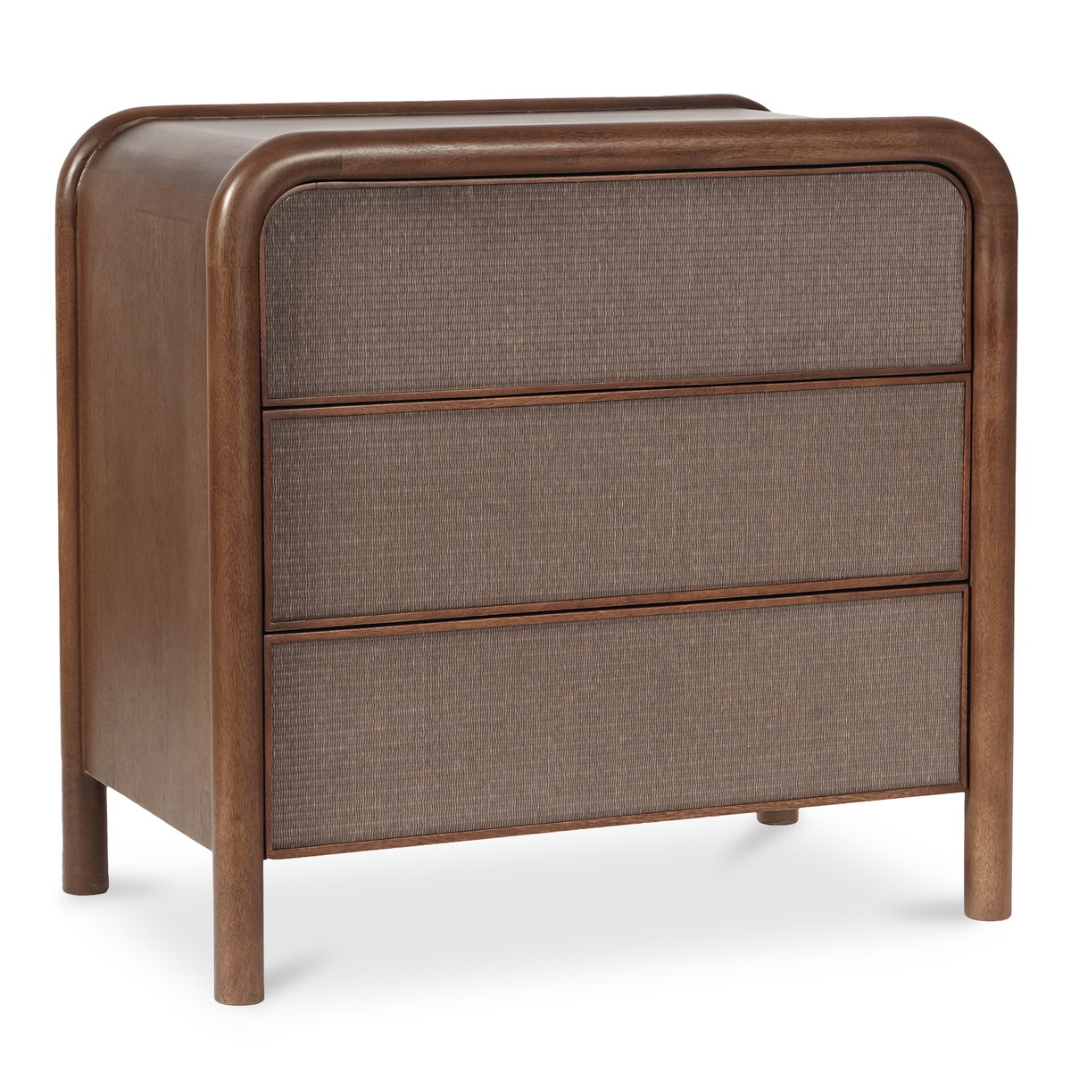 Rye 3 Drawer Nightstand Warm Brown, by Moe's Home, 31.75" width x 30.5" height x 19.75" depth View 3