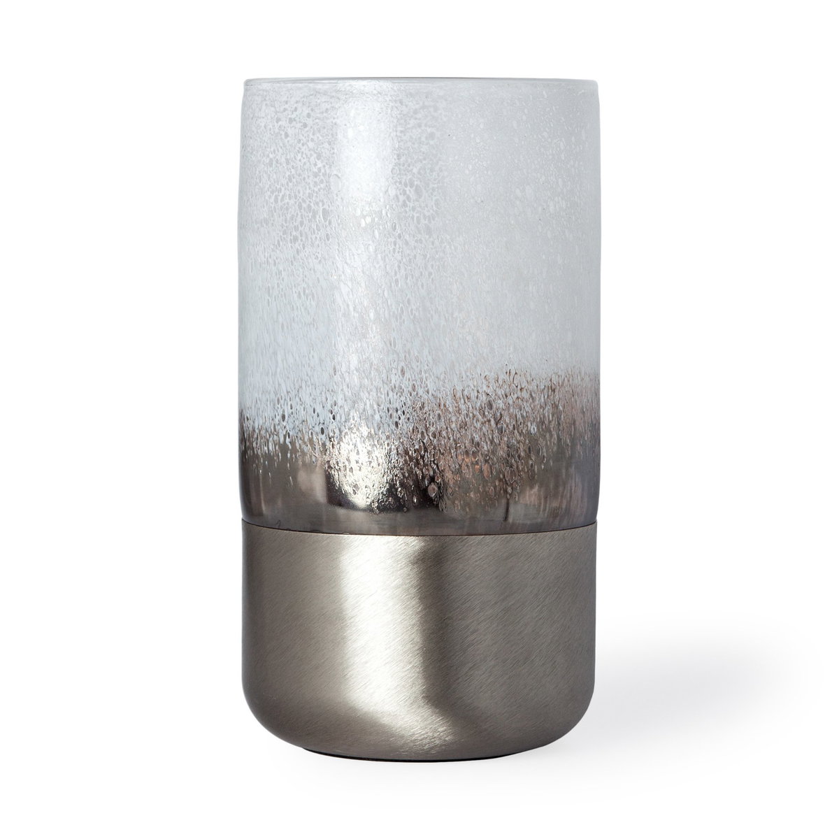 Baltic II Large White Brushed Silver Metal Bottom Glass Vase, by Mercana, 6.3" length x 6.3" width x 11.81" height View 7