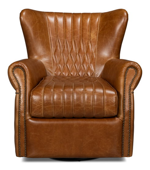Leather Swivel Chair Cuba Brown