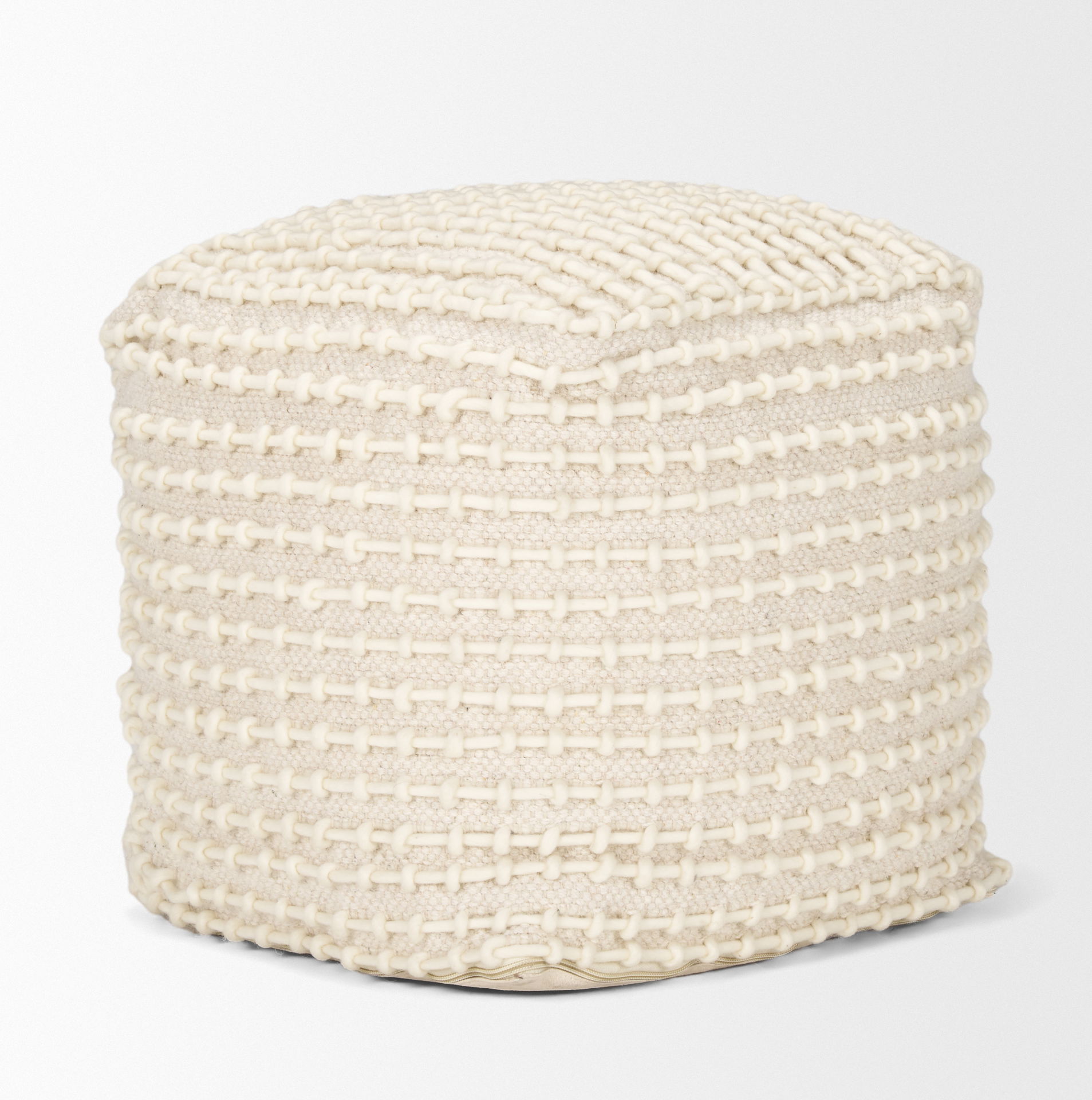 Sakaye Beige with Cream Stitched Patterned Pouf, Ottoman by Mercana, 16" length x 16" width x 16" height View 6