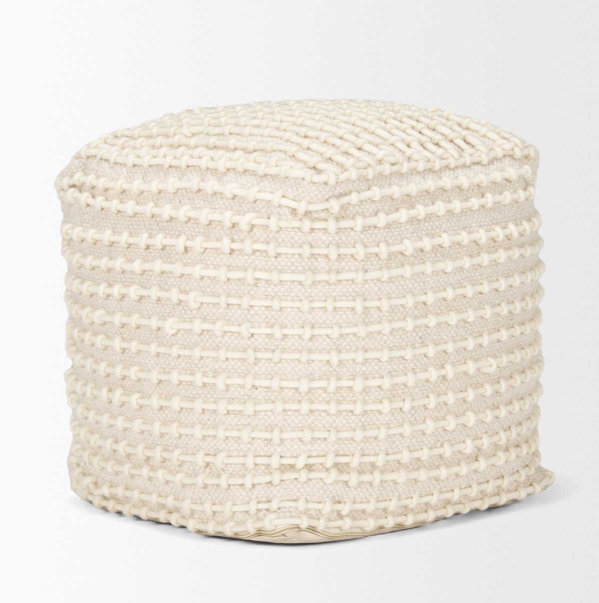 Sakaye Beige with Cream Stitched Patterned Pouf, Ottoman by Mercana, 16" length x 16" width x 16" height View 6