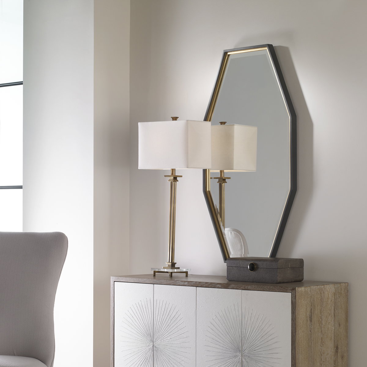 Savion Gold Octagon Mirror, by Uttermost, 24" width x 46" height x 1.5" depth View 6