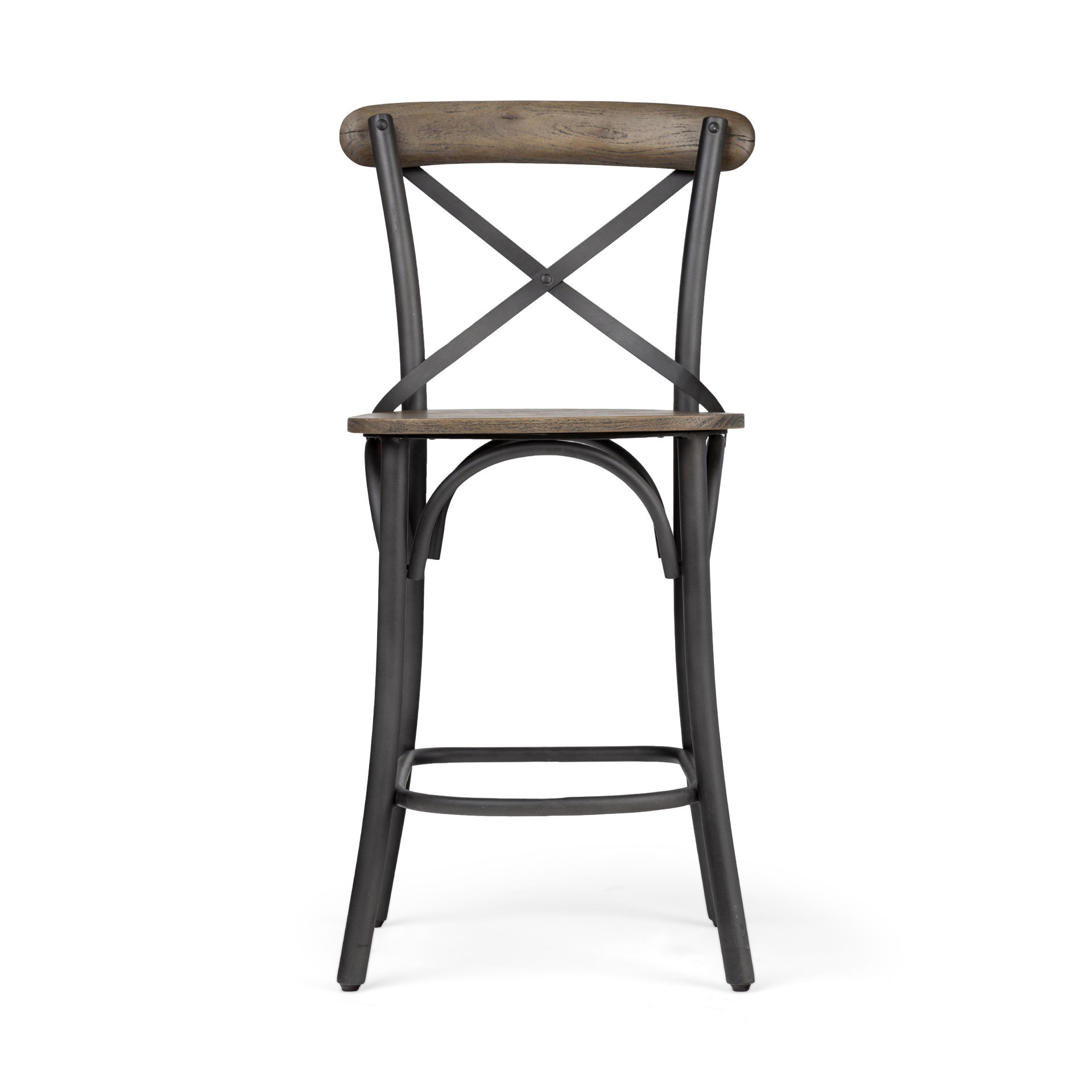 Etienne 26.25' Seat Height Brown Wood Seat Black Metal Base Stool large image 