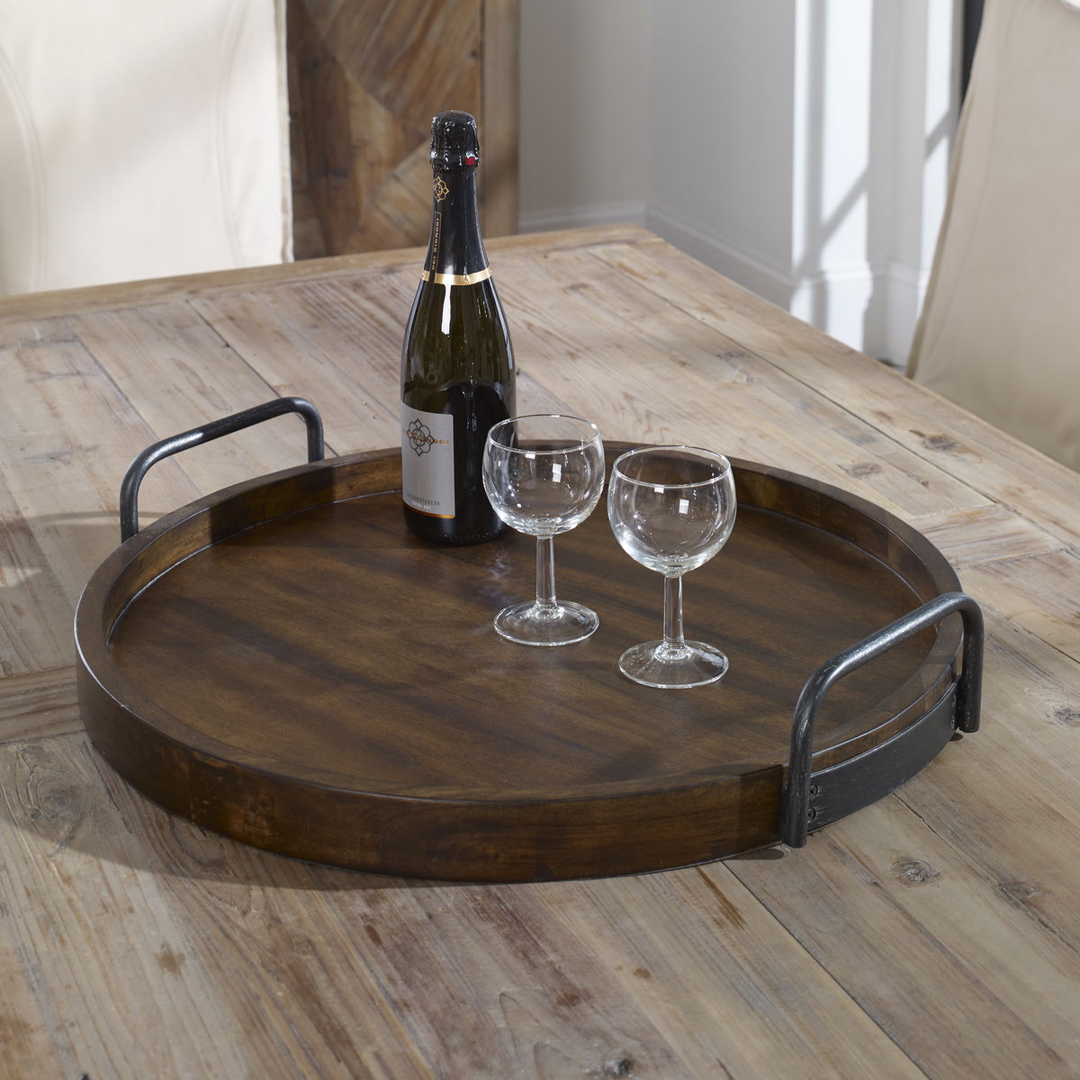 Reine Round Wooden Tray, Decorative Tray by Uttermost, 23.5" width x 4.25" height x 23.5" depth View 2