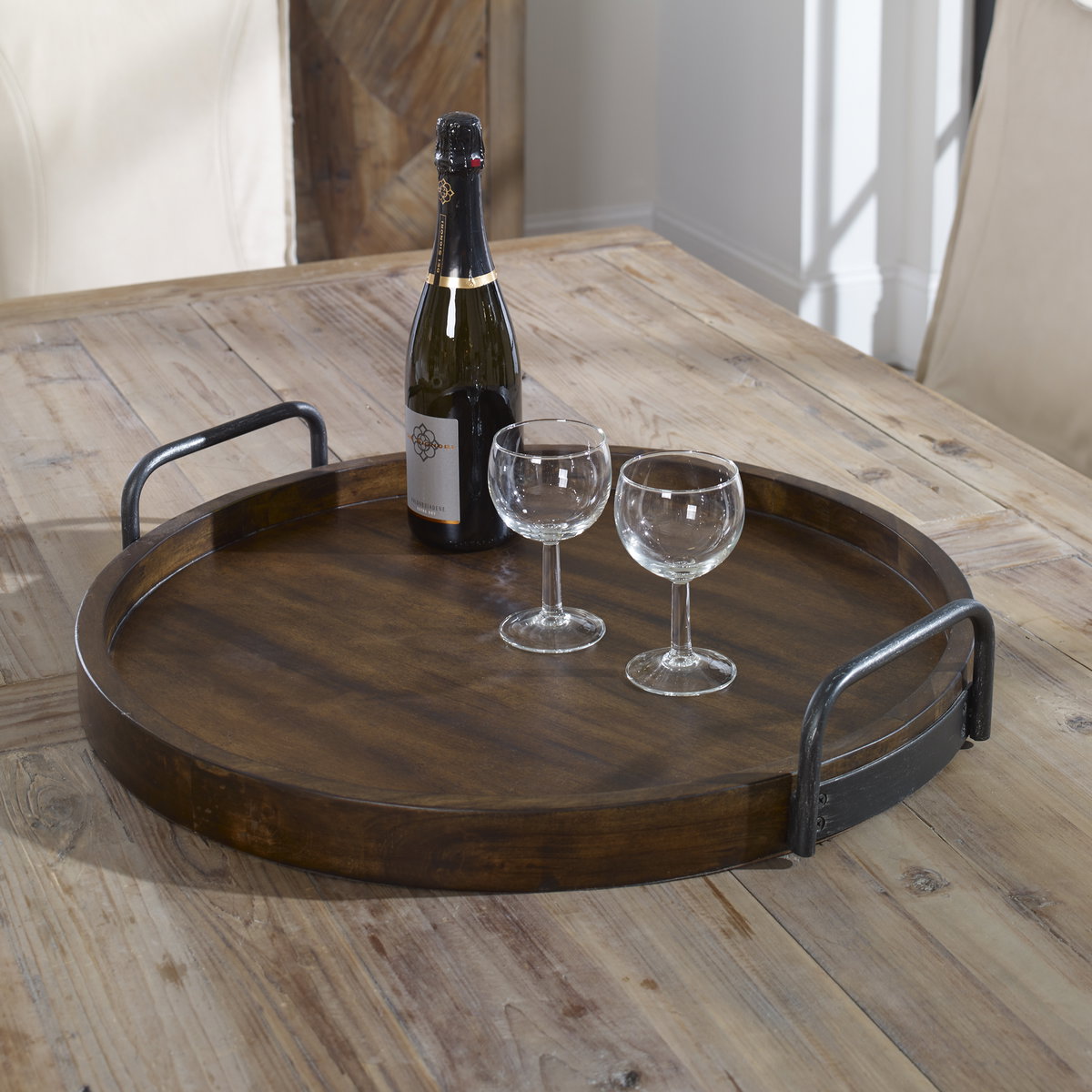 Reine Round Wooden Tray, Decorative Tray by Uttermost, 23.5" width x 4.25" height x 23.5" depth View 2