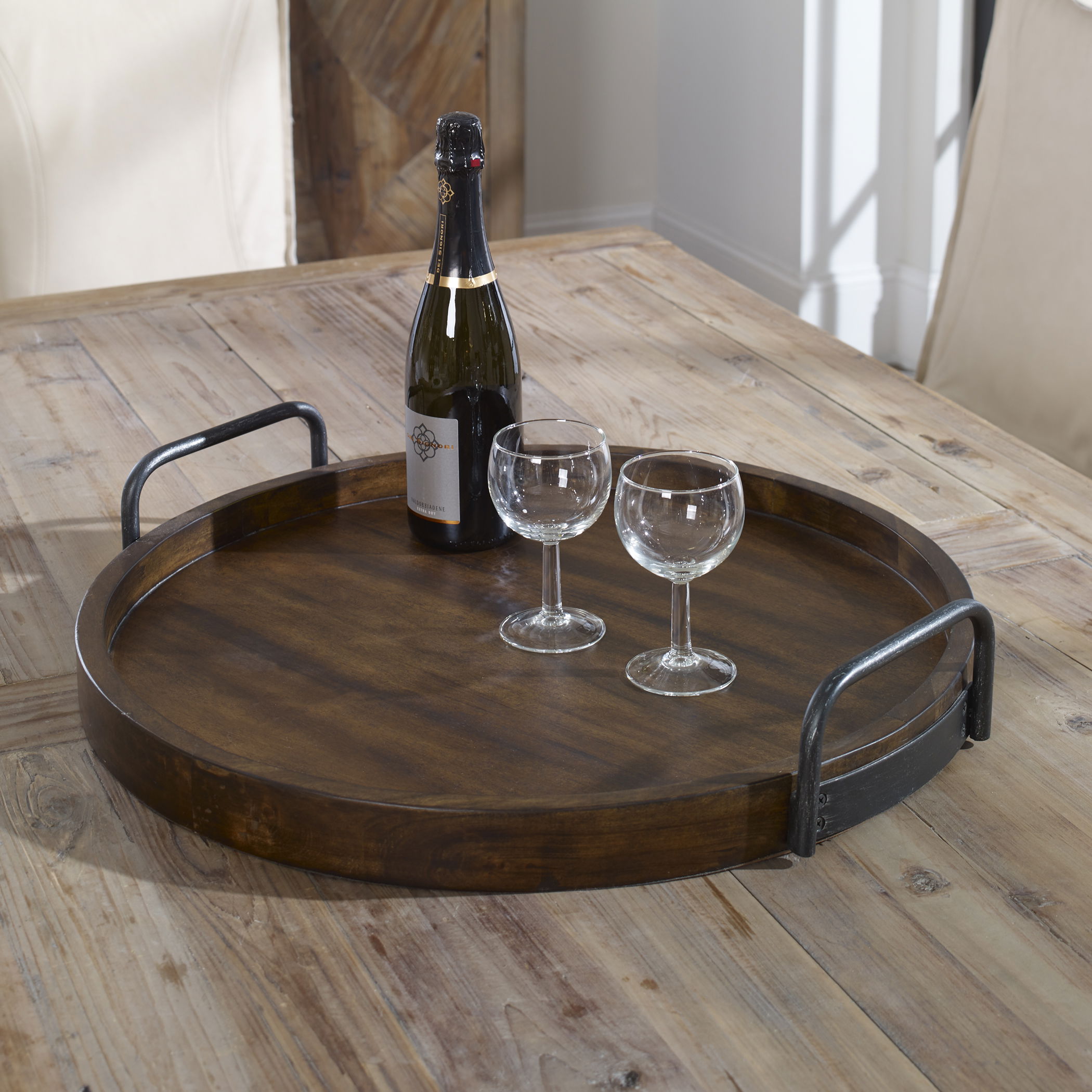Reine Round Wooden Tray, Decorative by Uttermost, 23.5" width x 4.25" height x 23.5" depth View 2