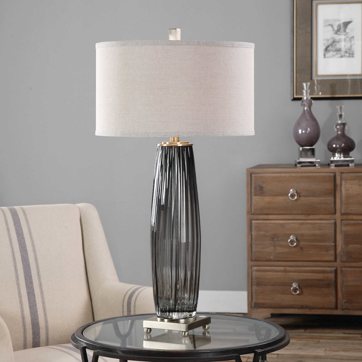 Vilminore Gray Glass Table Lamp, by Uttermost, 1'5" width x 2'9.25" height x 1'5" depth View 2