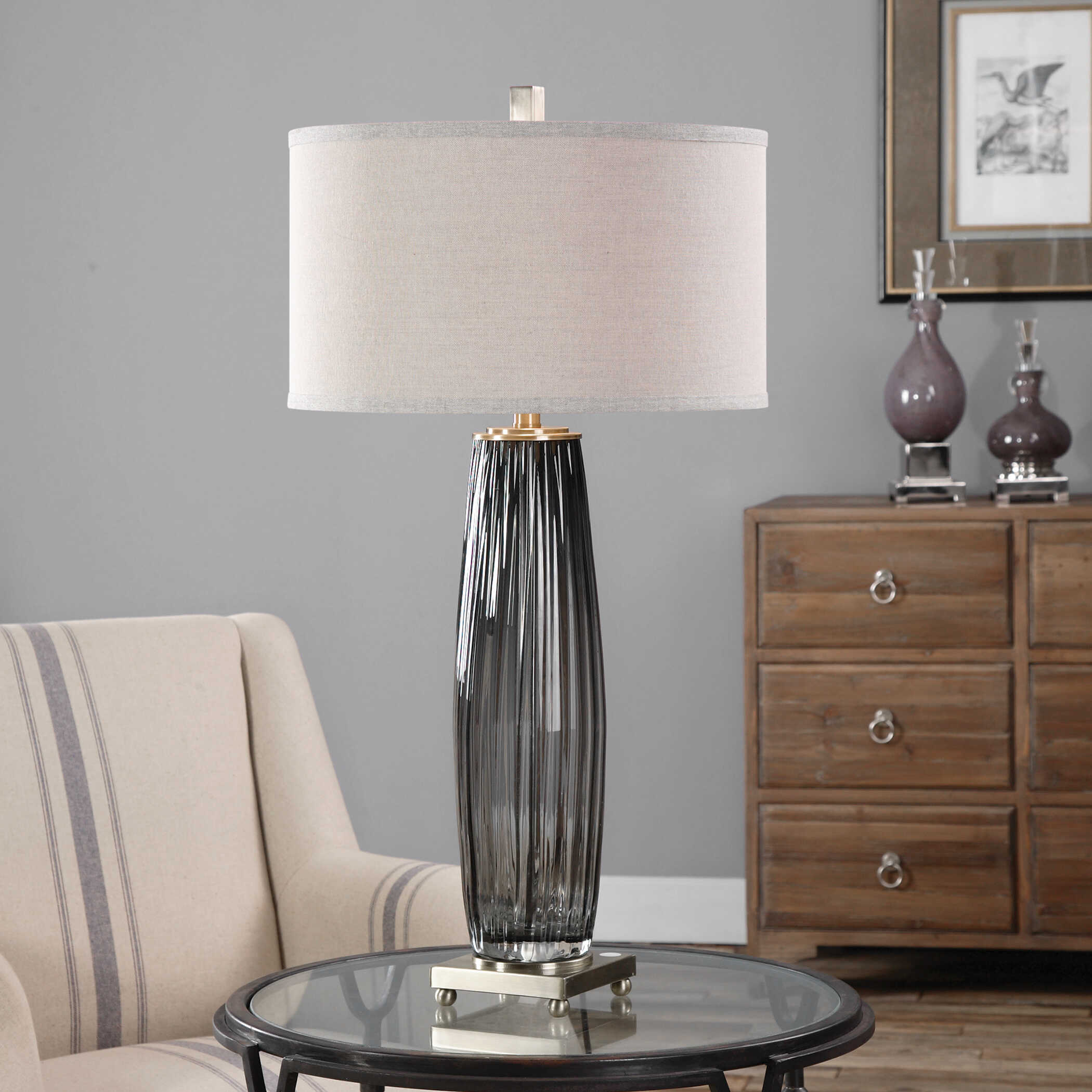 Vilminore Gray Glass Table Lamp, by Uttermost, 17" width x 33.25" height x 17" depth View 2