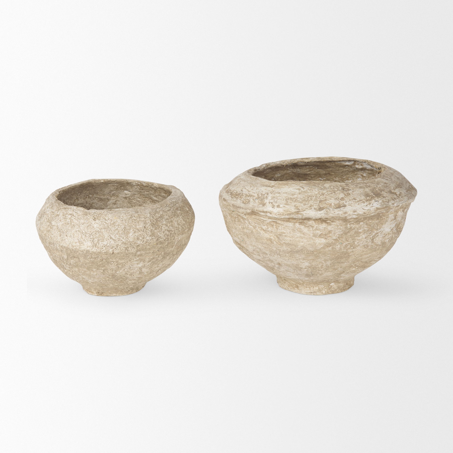 Sonu Set of 2 Beige Paper Mache Half-Pot Bowls, Decorative Bowl by Mercana, 12" length x 12" width x 8.5" height View 5