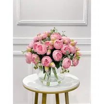 Online Designer Living Room White Peony Faux Centerpiece In Glass Vase