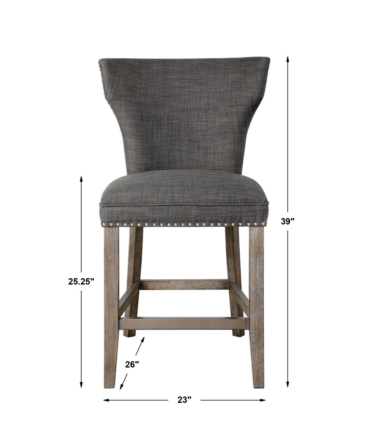 Arnaud Charcoal Counter Stool, Counter & Bar Stool by Uttermost, 23" width x 39" height x 26" depth View 3