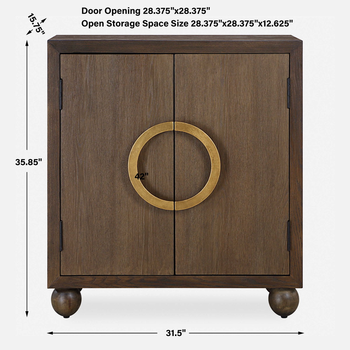Mayenne 2 Door Oak Wood Cabinet, Cabinets & Chest by Uttermost, 31.5" width x 35.85" height x 15.75" depth View 3