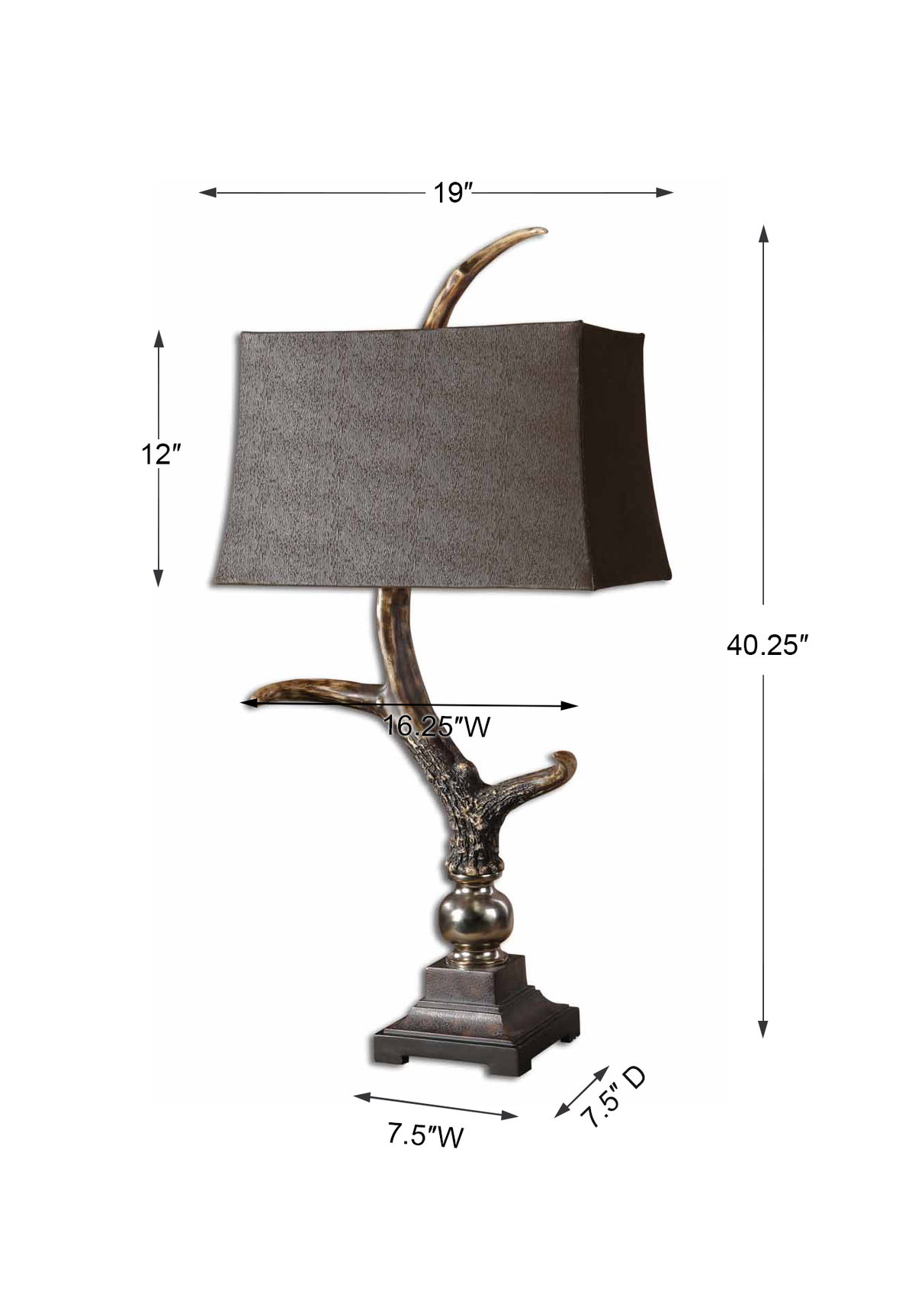 Stag Horn Dark Shade Table Lamp, by Uttermost, 19" width x 40.25" height x 12" depth View 3