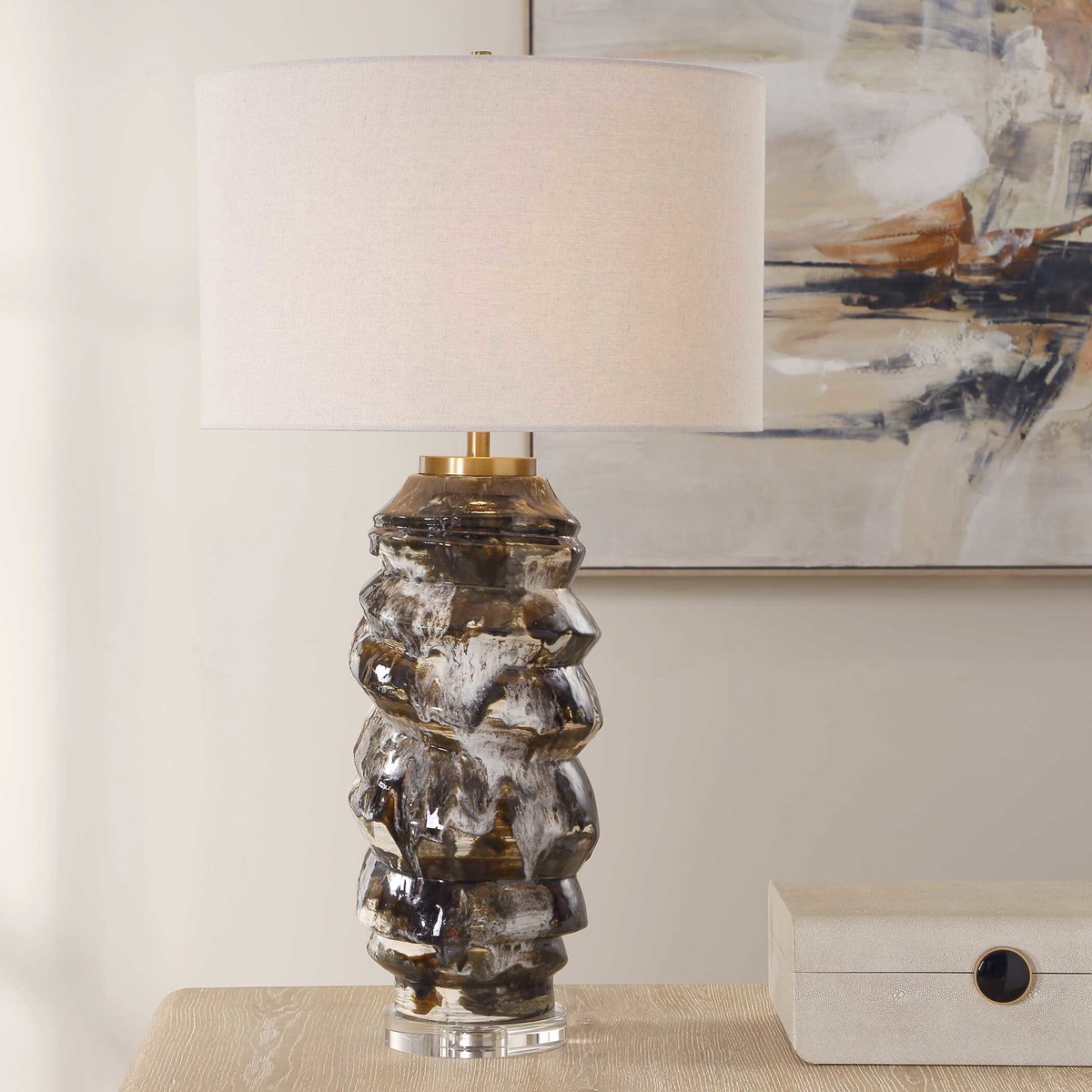 Cuoco Mottled Brown Table Lamp, by Uttermost, 18" width x 31.75" height x 18" depth View 2