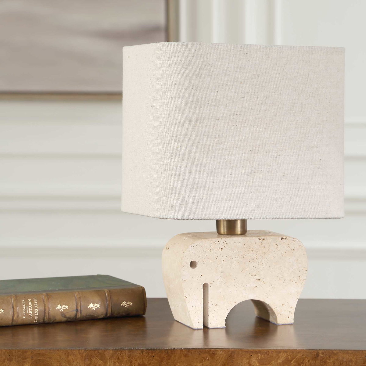 Tusk Travertine Accent Lamp, Table Lamp by Uttermost, 8" width x 11" height x 6" depth View 4