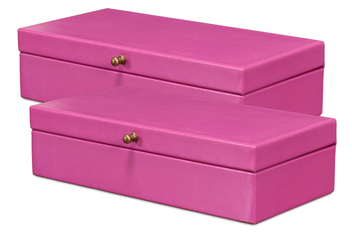 Gatsburg Shagreen Box  Pink  Set Of 2, by Sarreid, 6" length x 1' width x 3" height View 1