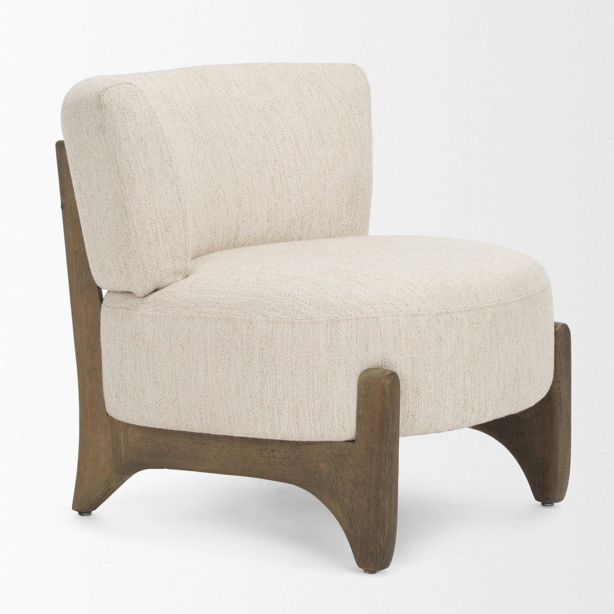 Vyra Dark Brown Wood with Cream Fabric Accent Chair, by Mercana, 26.97" length x 29.13" width x 27.55" height View 8