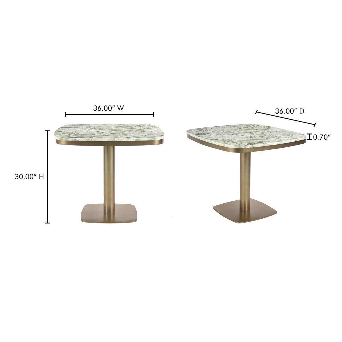 Celeste Cafe Table Green Onyx Marble, Coffee Table by Moe's Home, 36" width x 30" height x 36" depth View 15